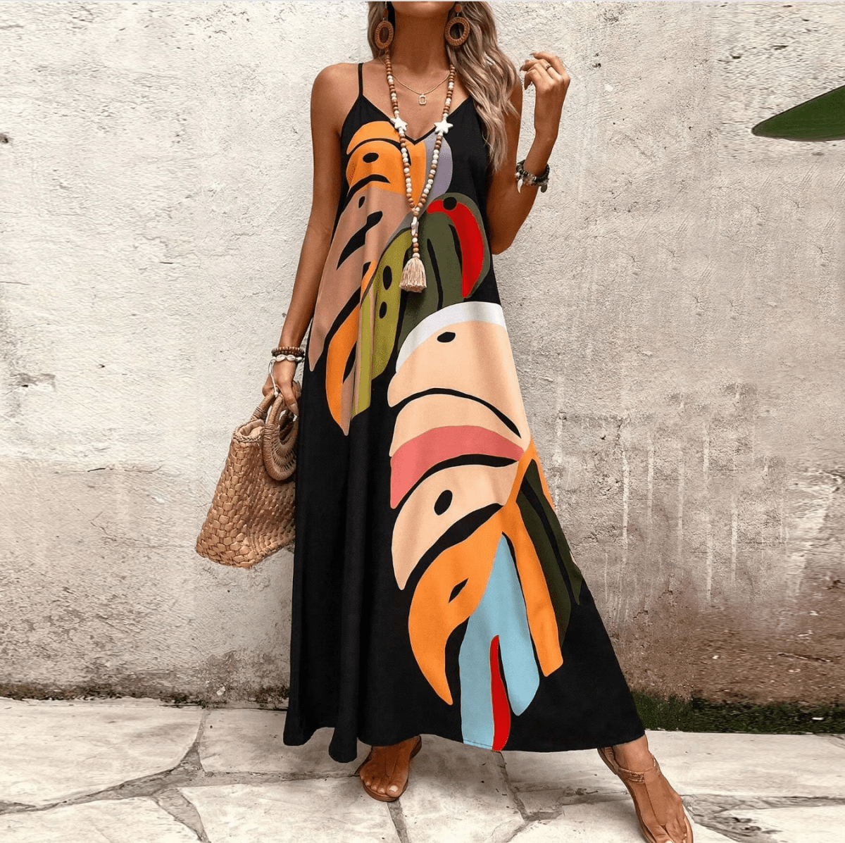Vestido maxi relajado de cebra