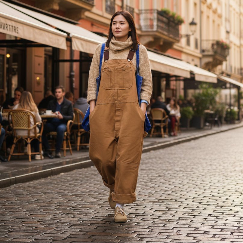 Camel Straight-Leg Bib Overalls for Women