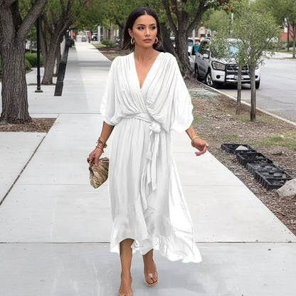 GraceFlow Tie Waist Midi Dress