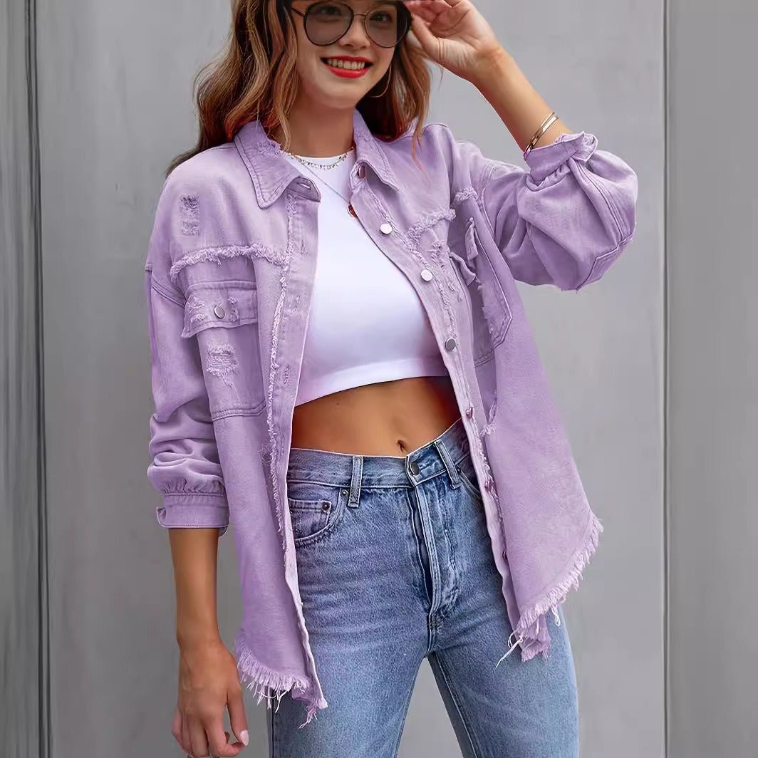 Frayed Purple Denim Jacket