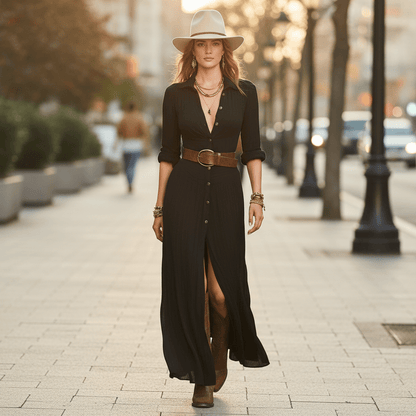 Western Maxi Dress With Defined Waist