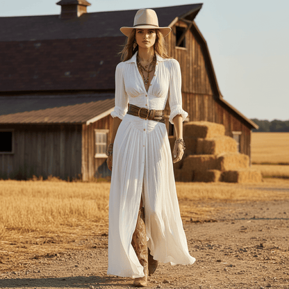 Western Maxi Dress With Defined Waist