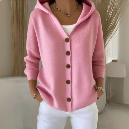 Lässige Strickjacke mit Kapuze und Knopfleiste