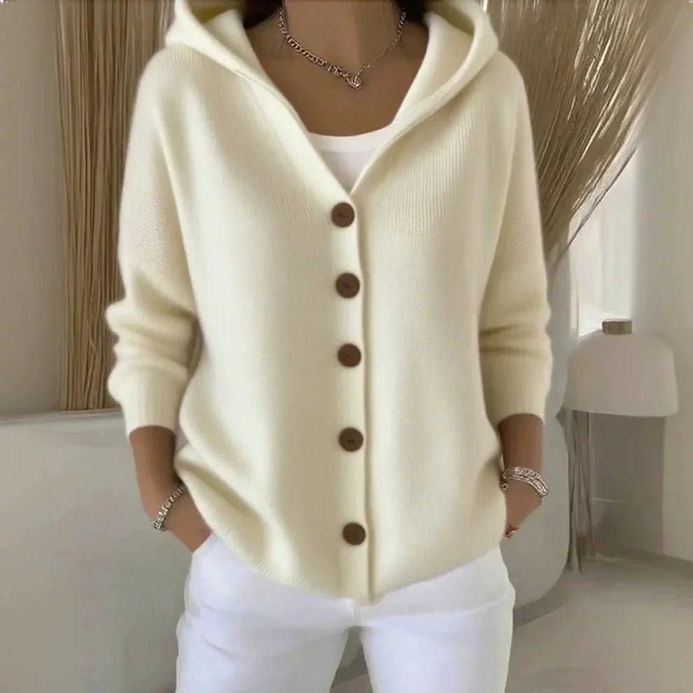 Lässige Strickjacke mit Kapuze und Knopfleiste