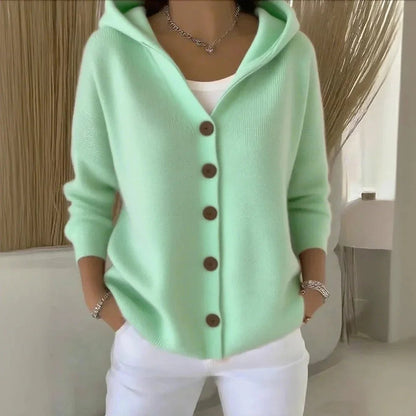 Lässige Strickjacke mit Kapuze und Knopfleiste