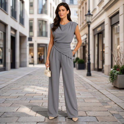Elegant Draped Top Wide-Leg Set