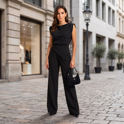 Elegant Draped Top Wide-Leg Set