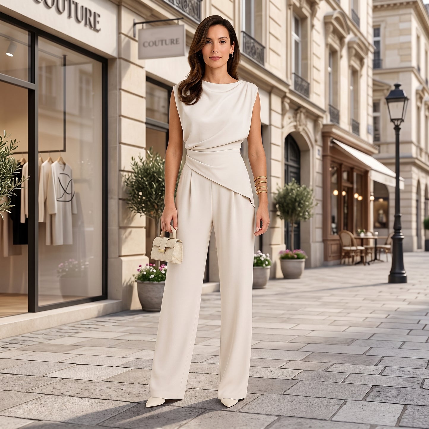 Elegant Draped Top Wide-Leg Set