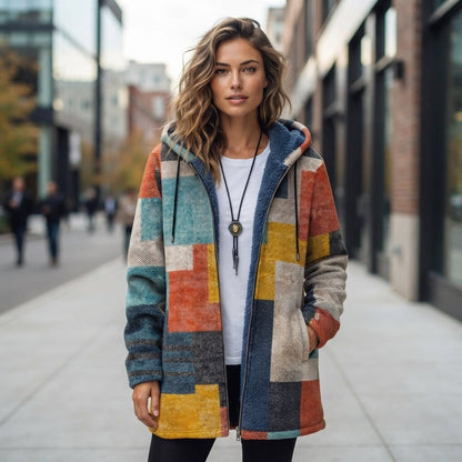 Bedruckte lässige Jacke mit Kapuze und Reißverschluss