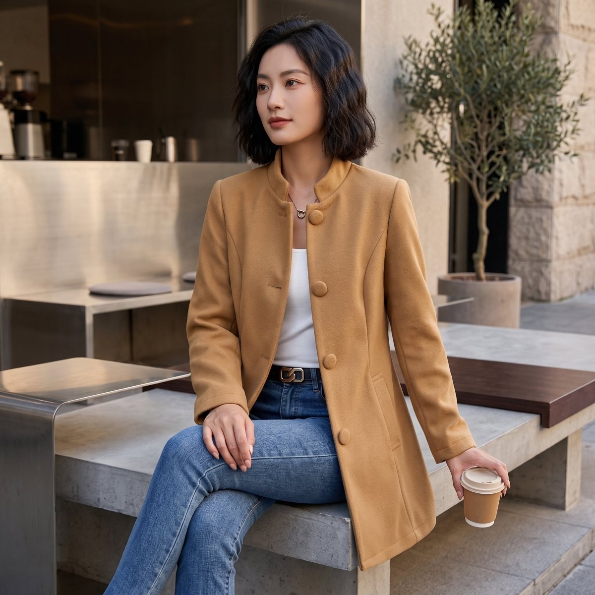 Eleganter, offener, langer, taillierter Blazer