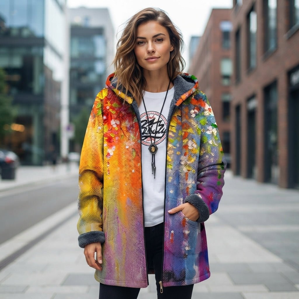Bedruckte lässige Jacke mit Kapuze und Reißverschluss