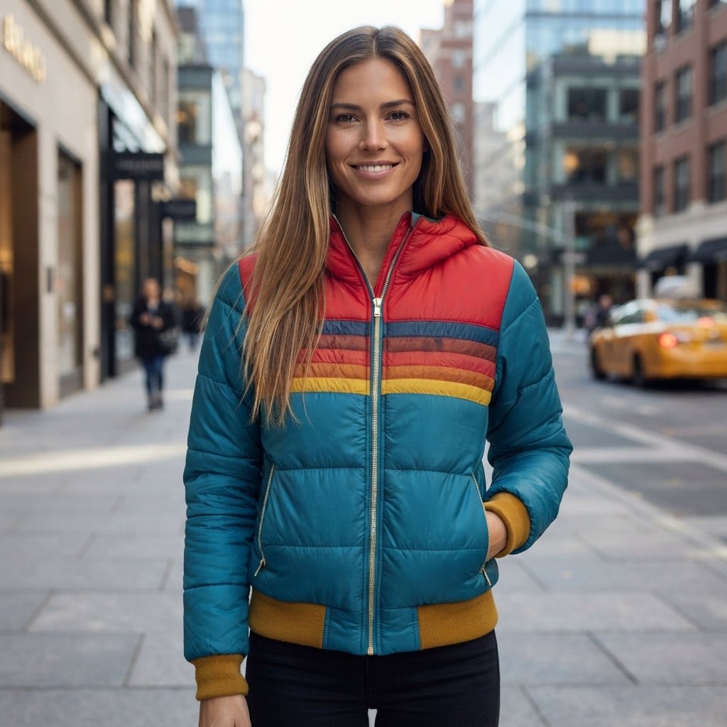 Striped Zip Front Puffer Jacket