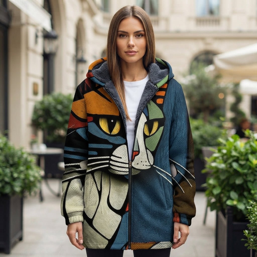 Bedruckte lässige Jacke mit Kapuze und Reißverschluss
