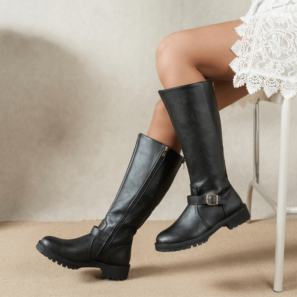Harlow | Women's Knee-High Riding Boots with Buckle Strap