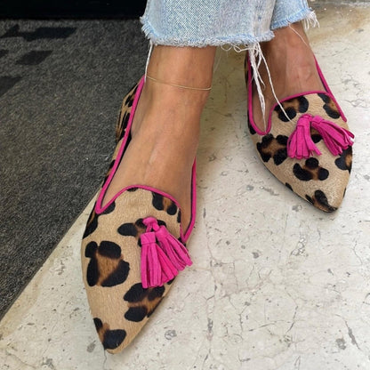Chic Tassel Animal Print Ballet Flats