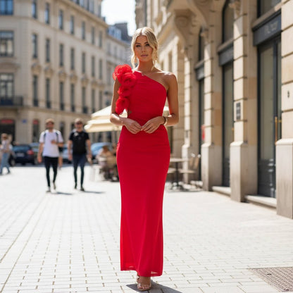 Wedding Guest Maxi Dress With Ruffle Shoulder