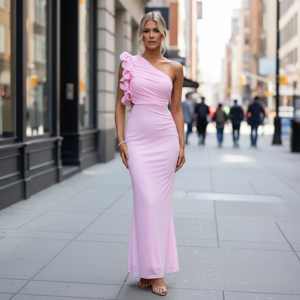 Wedding Guest Maxi Dress With Ruffle Shoulder