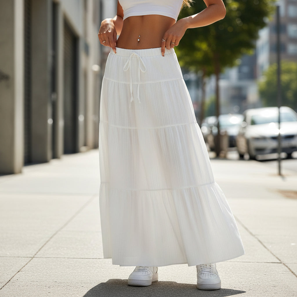Ruffle Flared Maxi Skirt