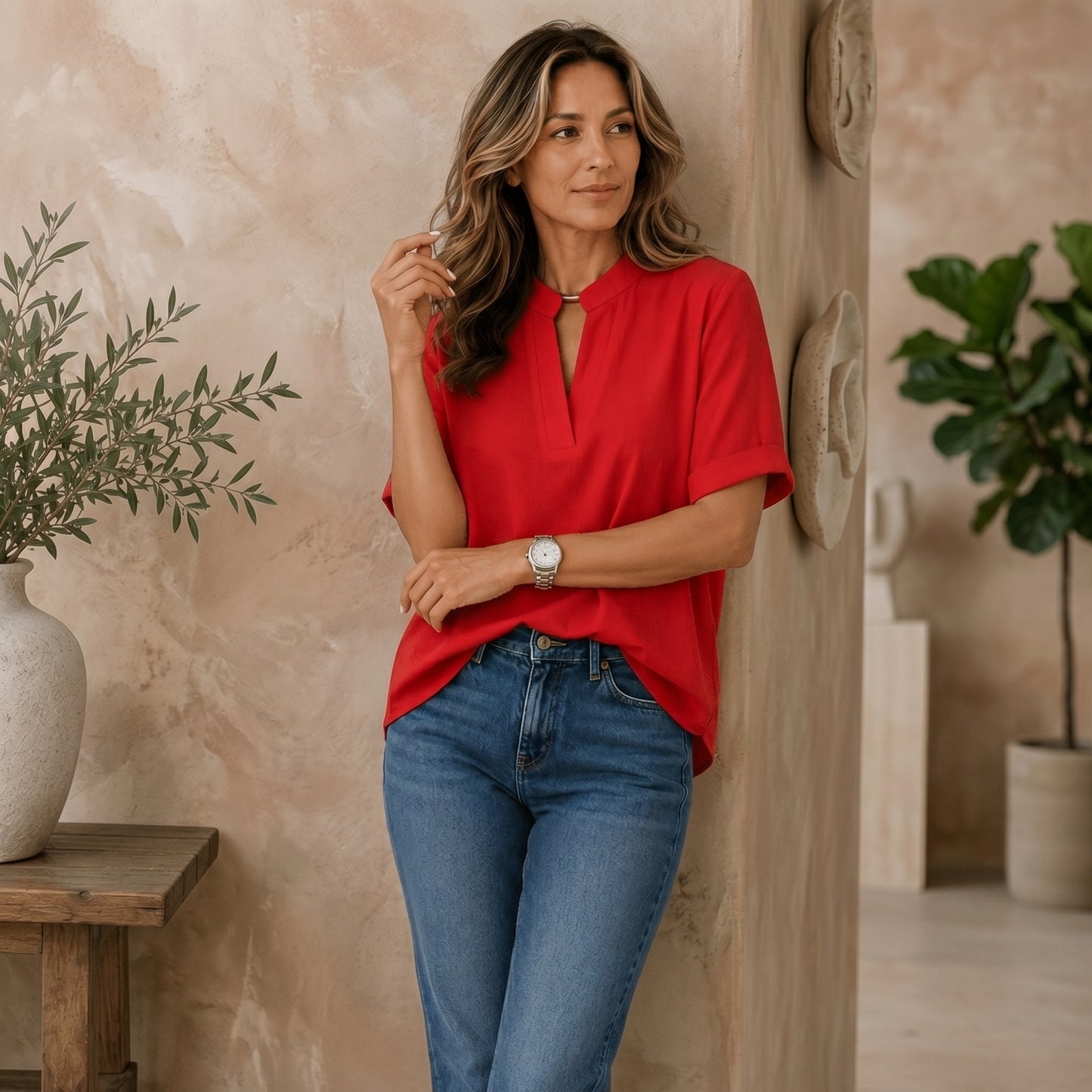 Refined Charm V Neck Blouse