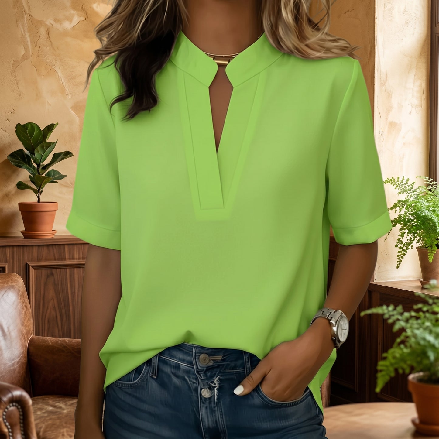 Refined Charm V Neck Blouse