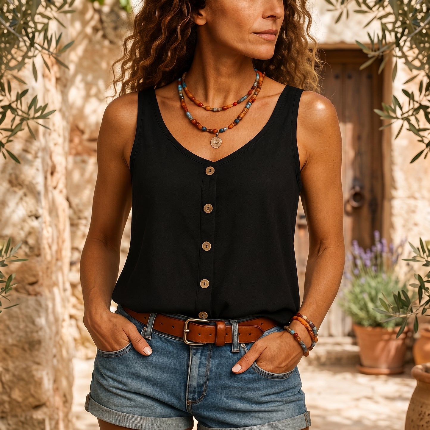 Top de verano fresco con escote en V