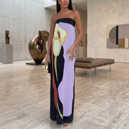 Elegant Printed Strapless Maxi Dress