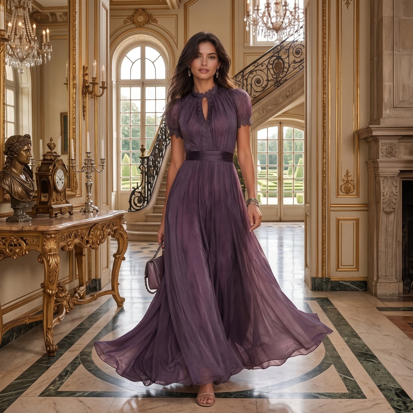 Graceful Pleated Formal Maxi Dress