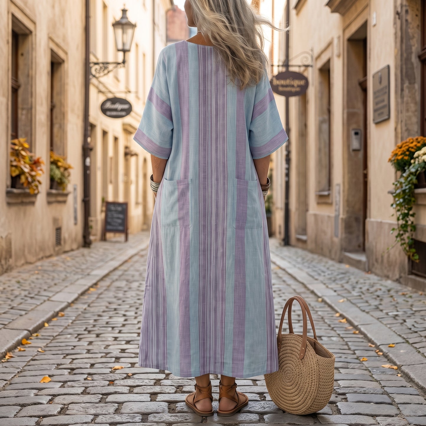 Flowing Pocket Midi Casual Dress