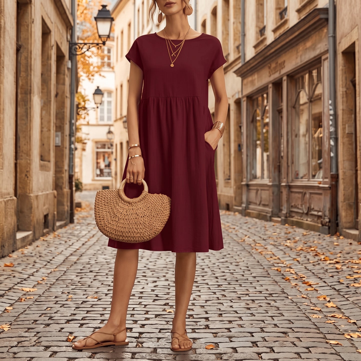 Elegant Side Pocket Midi Dress
