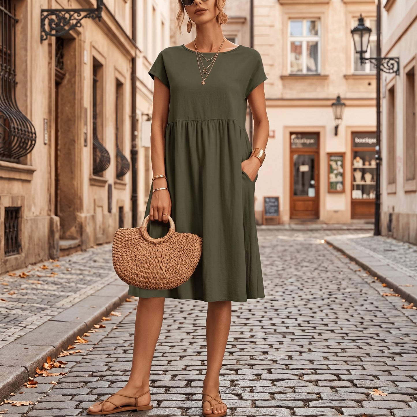 Elegant Side Pocket Midi Dress