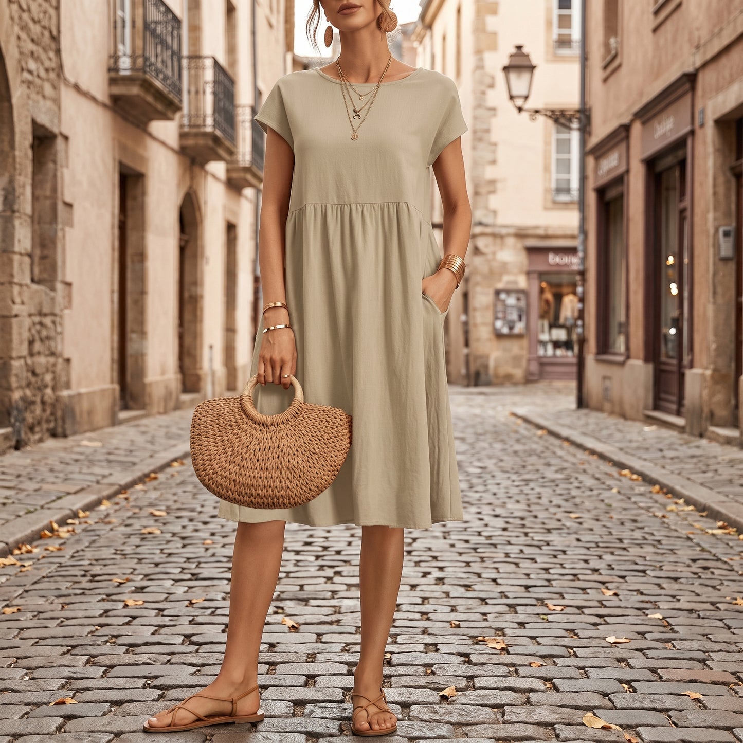Elegant Side Pocket Midi Dress