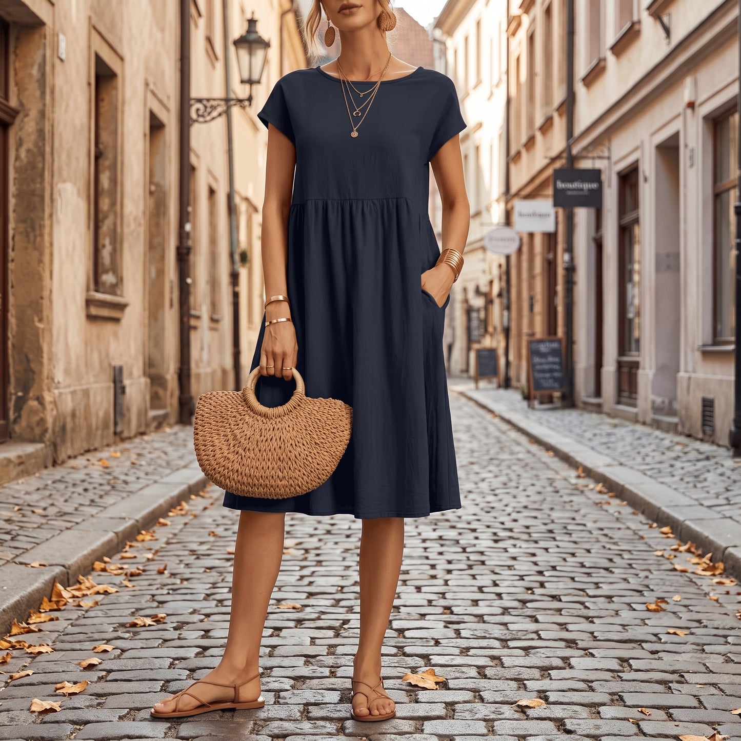 Elegant Side Pocket Midi Dress