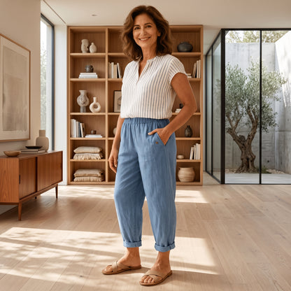 Hoch taillierte Hose mit weitem Bein