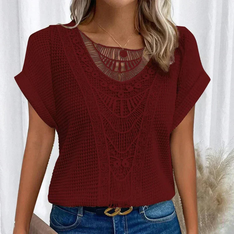 Ibiza Lace Detail Short Sleeve Blouse