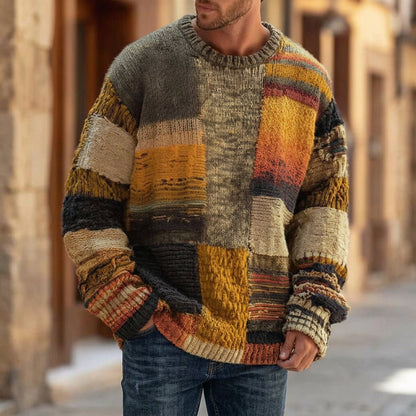 Beau | Suéter de punto grueso con bloques de color para hombre