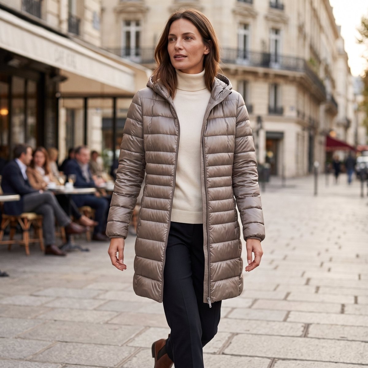 Quilted Hooded Longline Zip Puffer Coat