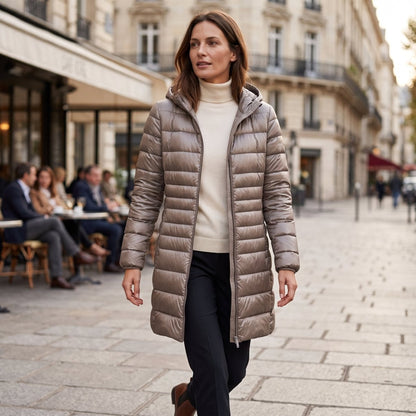 Quilted Hooded Longline Zip Puffer Coat
