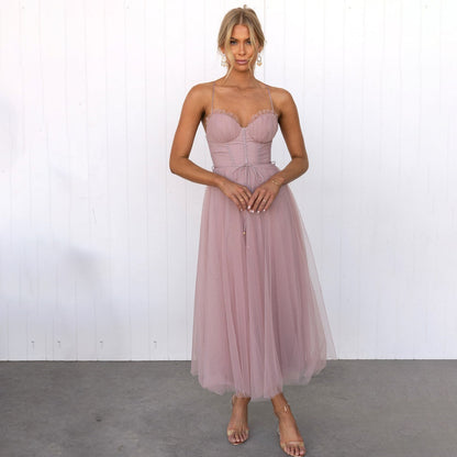 Spaghetti Strap Tulle Midi Dress