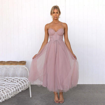 Spaghetti Strap Tulle Midi Dress