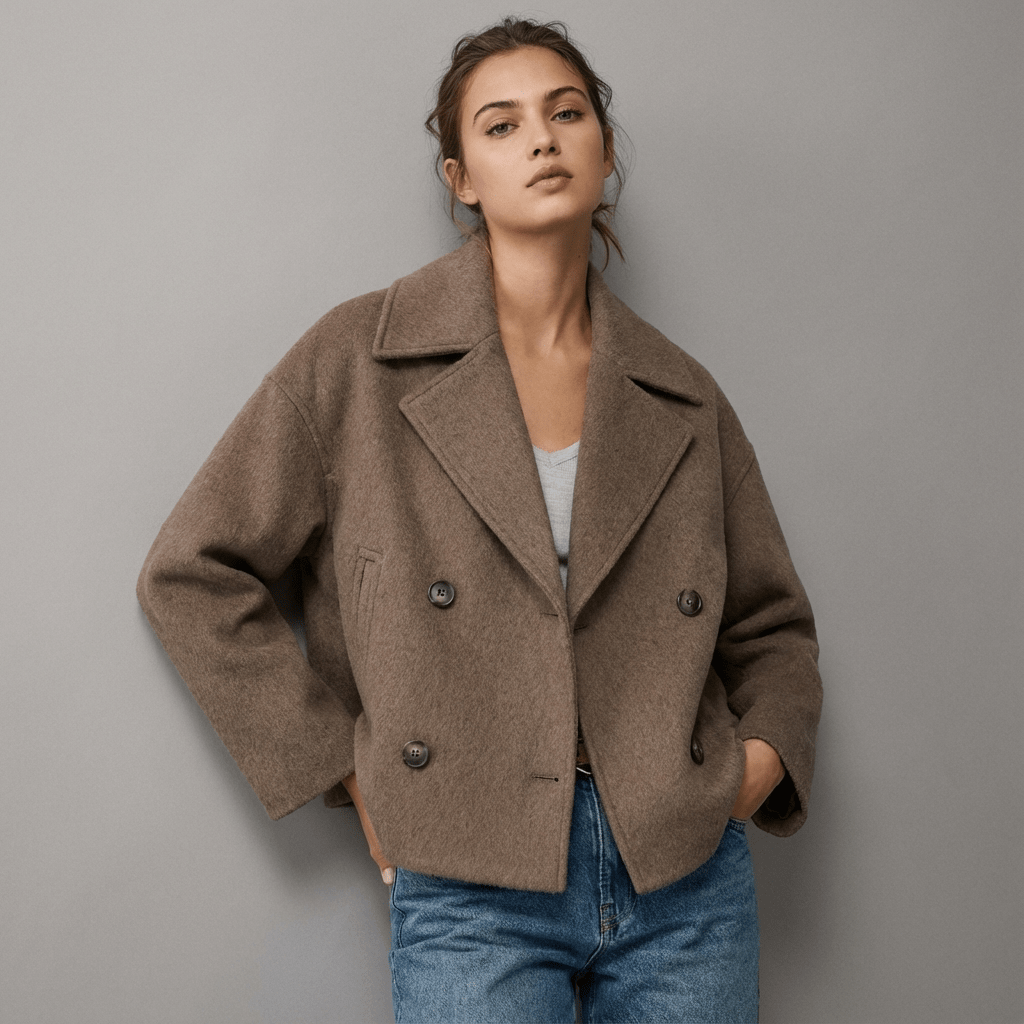 Maren | Women's Double-Breasted Short Coat with Lapel Collar