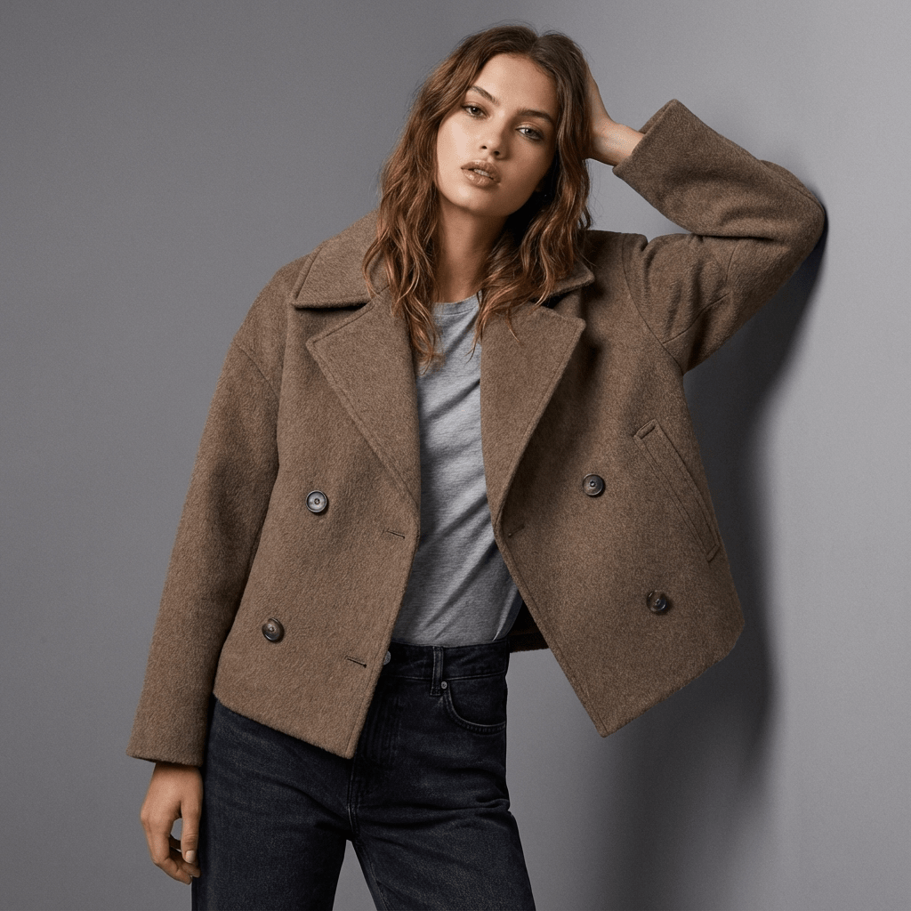 Maren | Women's Double-Breasted Short Coat with Lapel Collar