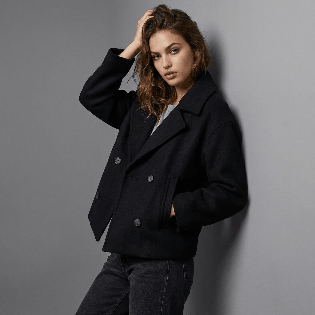 Maren | Women's Double-Breasted Short Coat with Lapel Collar