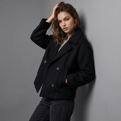 Maren | Women's Double-Breasted Short Coat with Lapel Collar