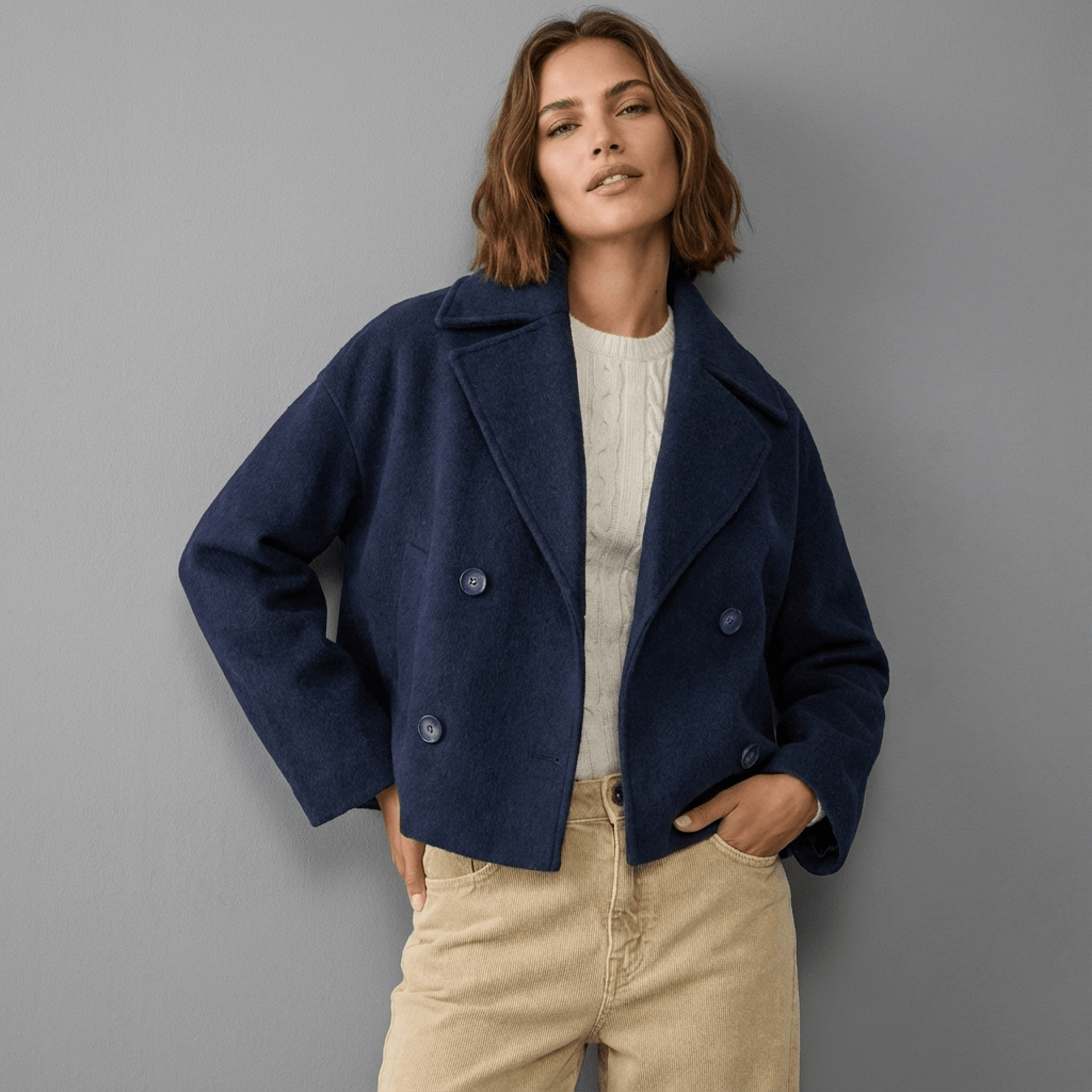 Maren | Women's Double-Breasted Short Coat with Lapel Collar