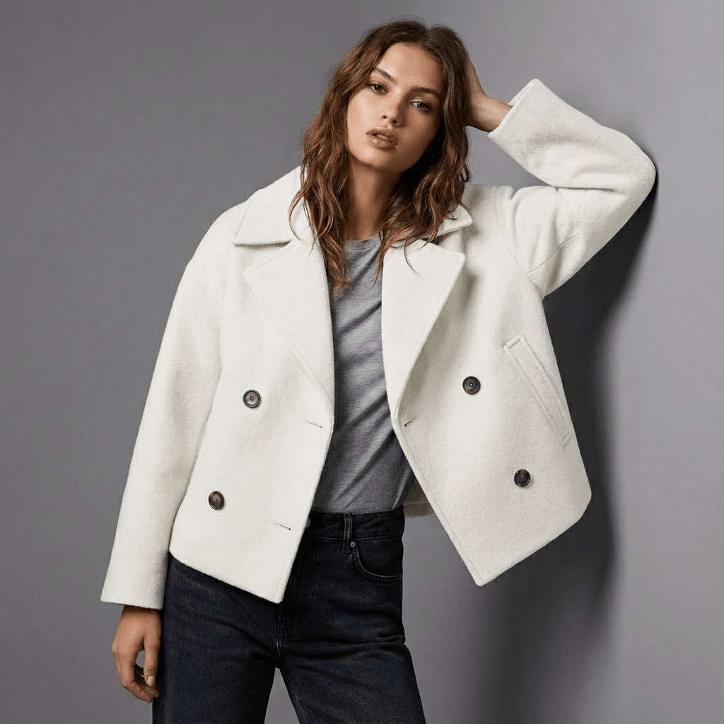 Maren | Women's Double-Breasted Short Coat with Lapel Collar