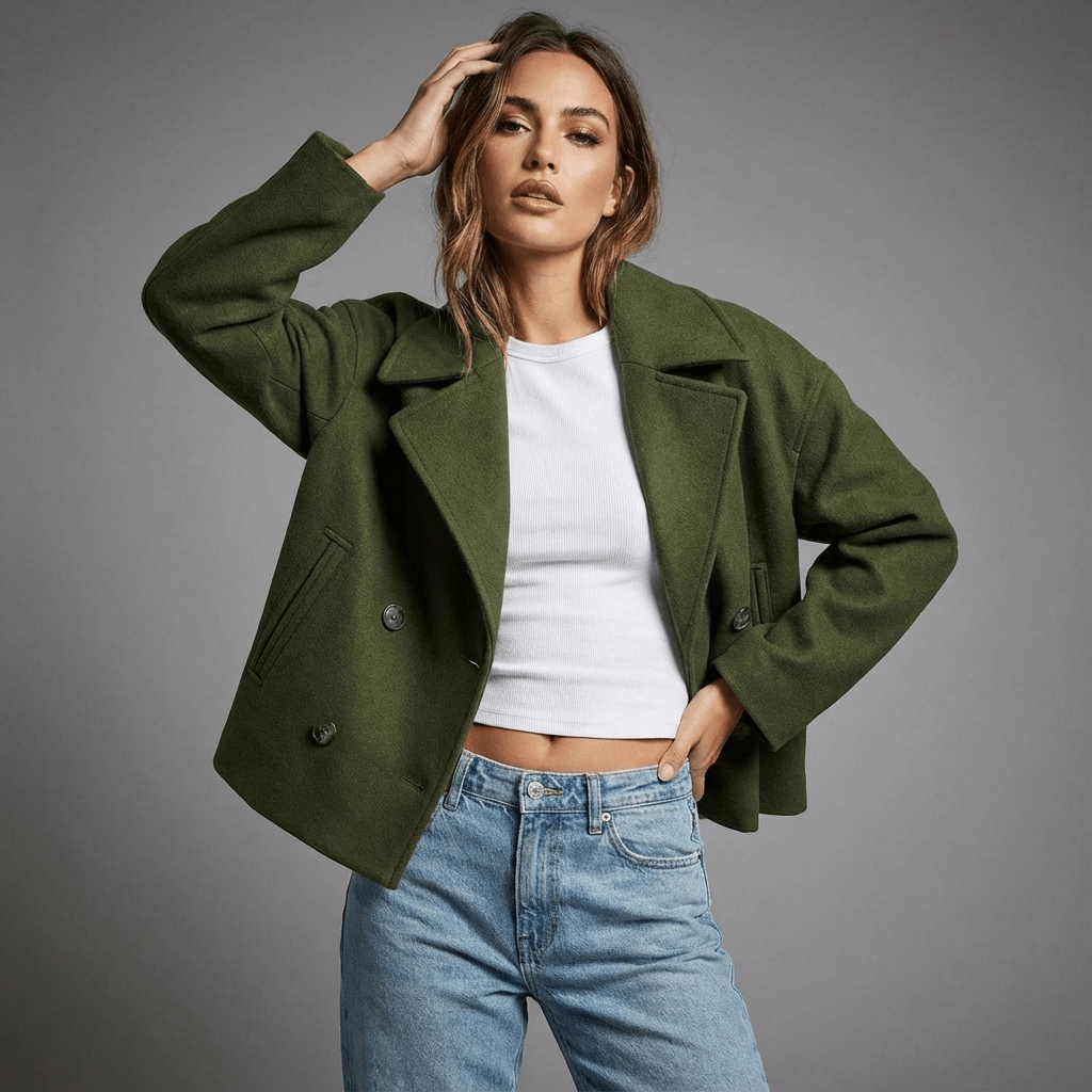 Maren | Women's Double-Breasted Short Coat with Lapel Collar