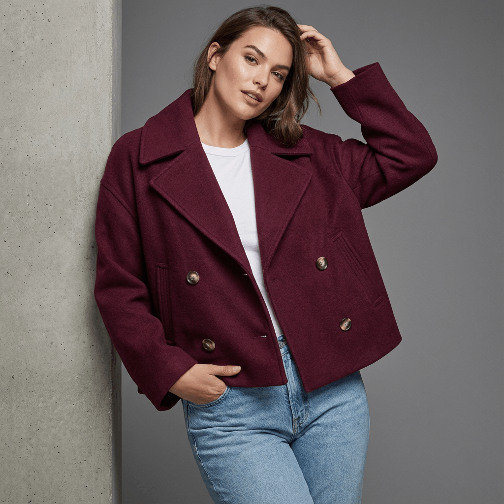 Maren | Women's Double-Breasted Short Coat with Lapel Collar