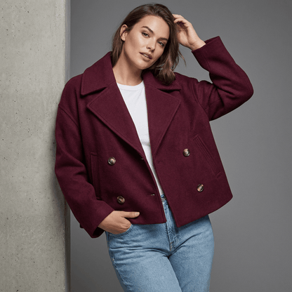 Maren | Women's Double-Breasted Short Coat with Lapel Collar