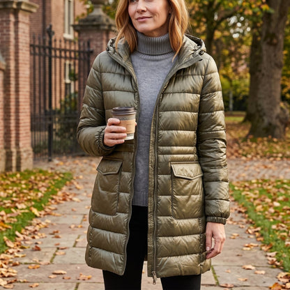 Quilted Hooded Longline Zip Puffer Coat