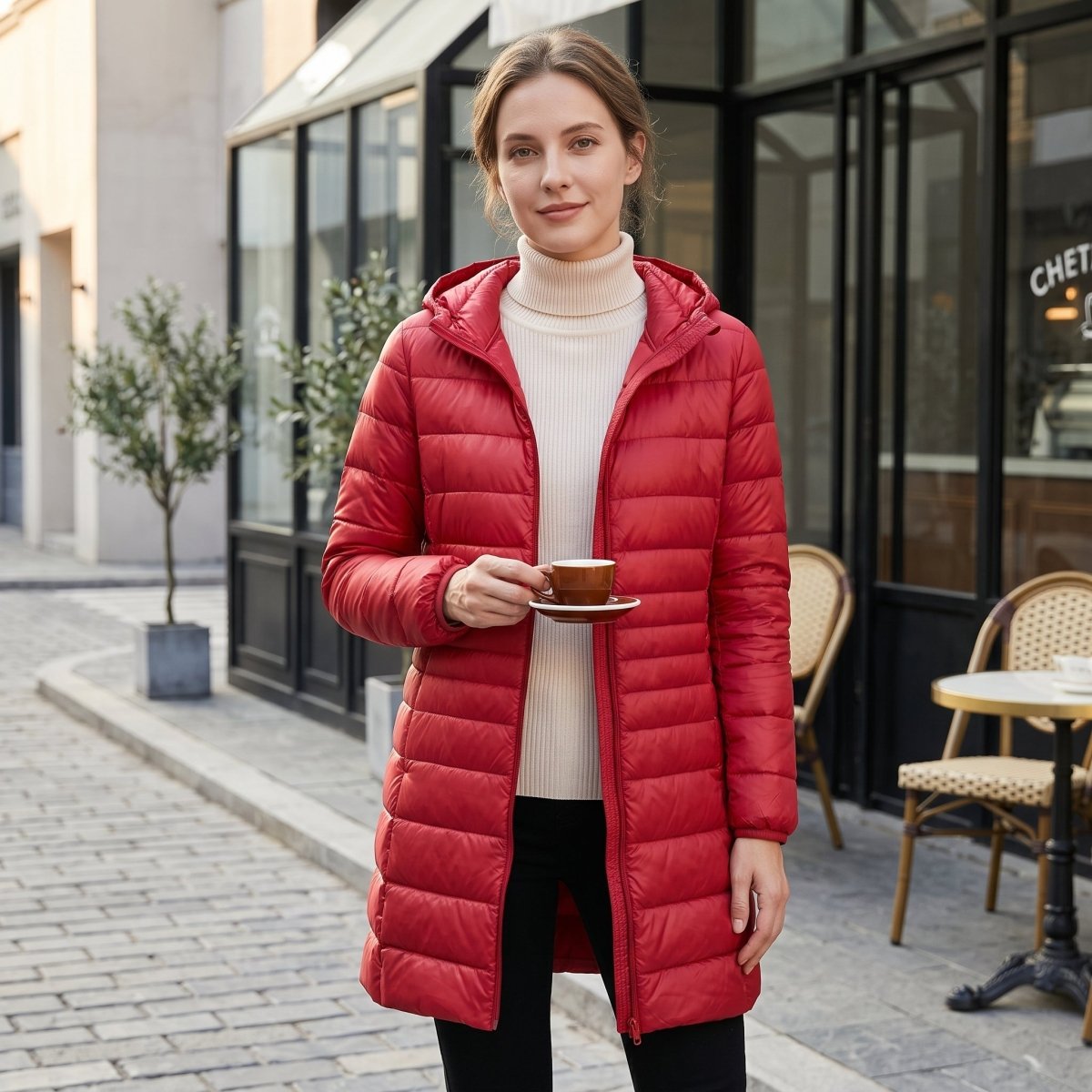Quilted Hooded Longline Zip Puffer Coat
